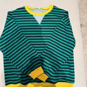 Striped Green and Black Sweatshirt with Yellow Accents